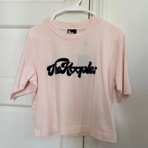 The Kooples Cropped Pale Pink Tee with Black Logo